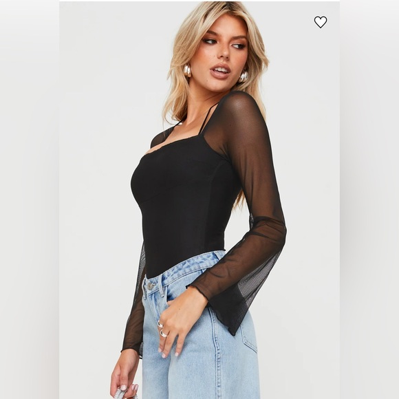 Princess Polly Black Liva Sheer Sleeve Bodysuit Black Bodysuit - Picture 2 of 8